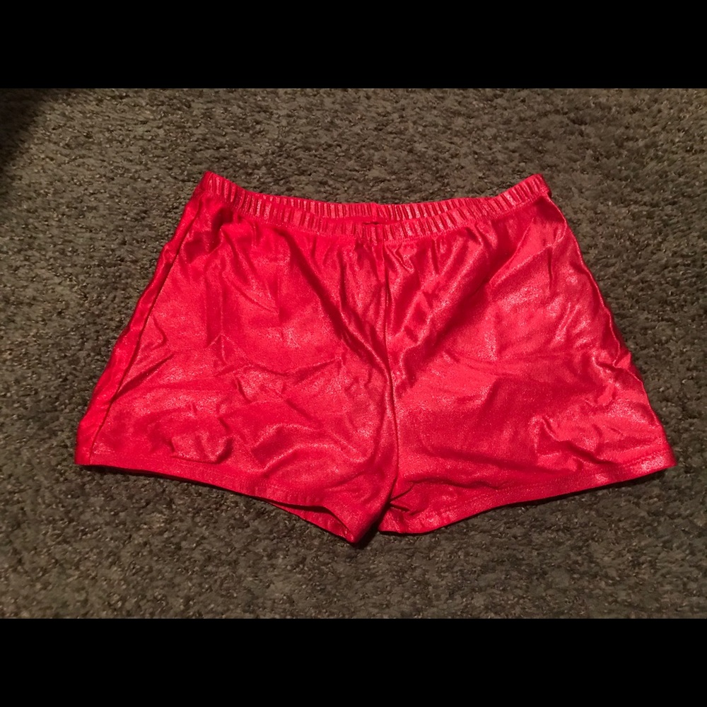 Cheer Boy Shorts Red Glitter Fabric Adult Size Med